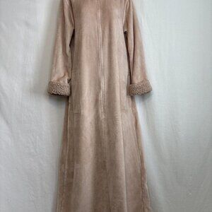 Natori Women's Beige Plush Sherpa Trim Zip Front Robe Housecoat w/Pockets Sz M